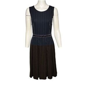 Sophie Theallet Wool Knee-length Dress Blue Pinstripe Pleated Skirt Size 6/38